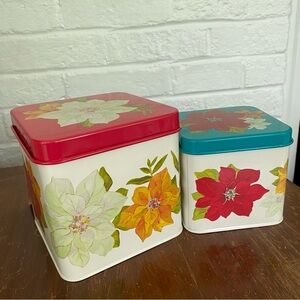 PIONEER WOMAN Poinsettia Cookie Tins Set of 2 New